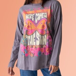 Natural Life Lennox Long Sleeve Here Comes The Sun Oversized Graphic Tee New XL